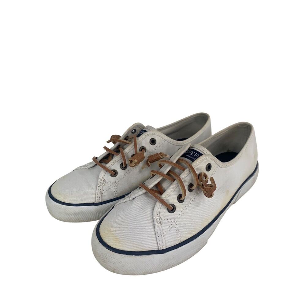 Sperry Womens Canvas Sneakers White Size 7M With Leather Laces